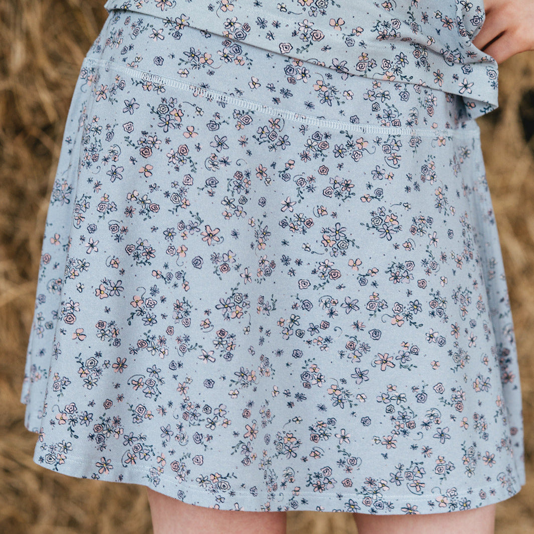 sensory floral blue skirt