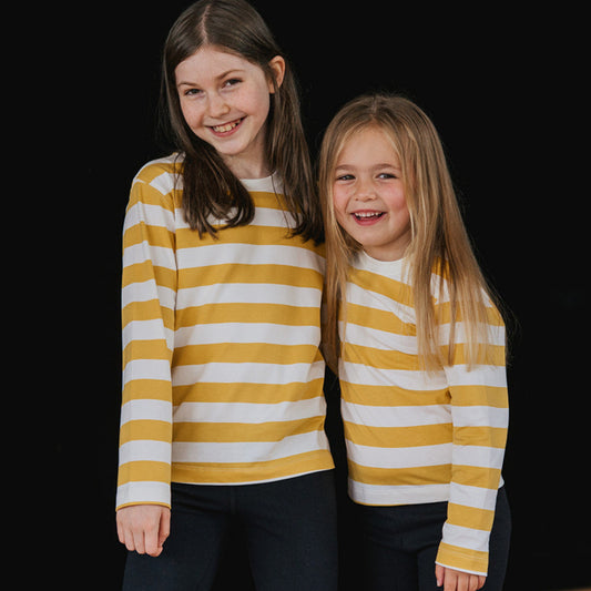 sensory long sleeve mustard stripe tee