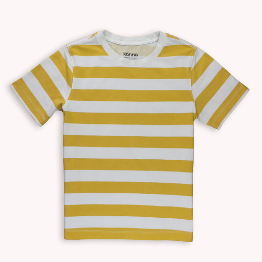 mustard striped short sleeve sensory tee shirt