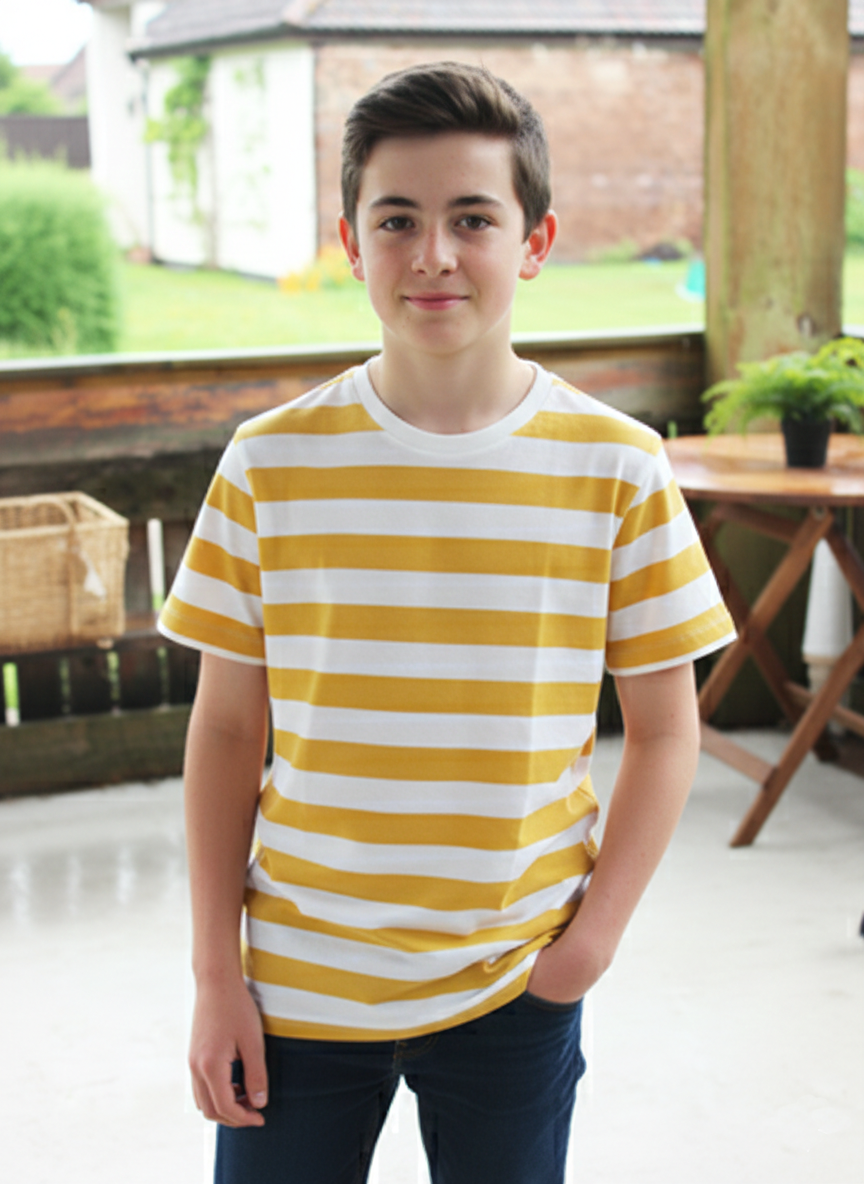 Riley mustard stripe unisex tee