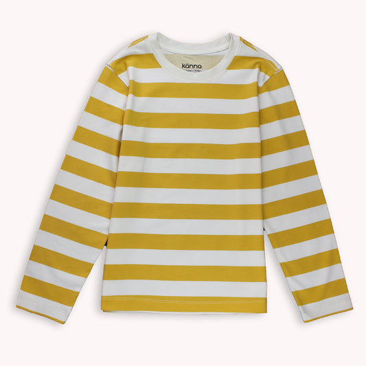 striped mustard long sleeve tee front